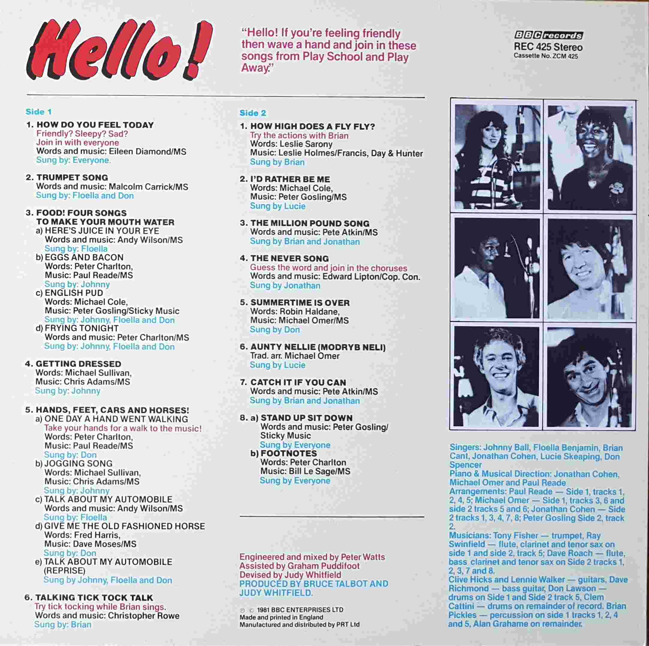 Picture of REC 425 Play school - Hello by artist Various from the BBC records and Tapes library